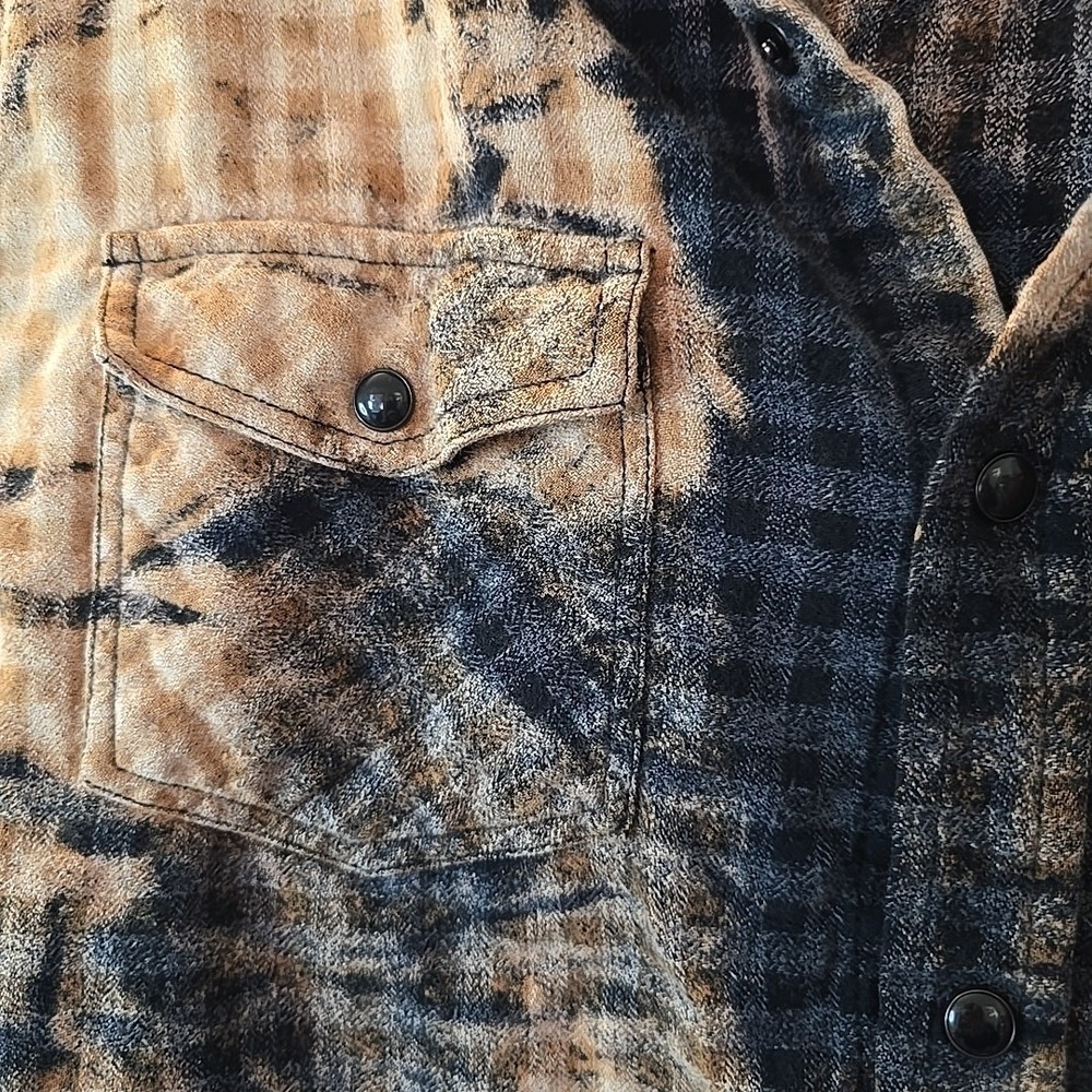 Franklin Flannels Shirt MensM Black Orange Abstract Upcycled Pearl Snap Tie Dye - Picture 5 of 13